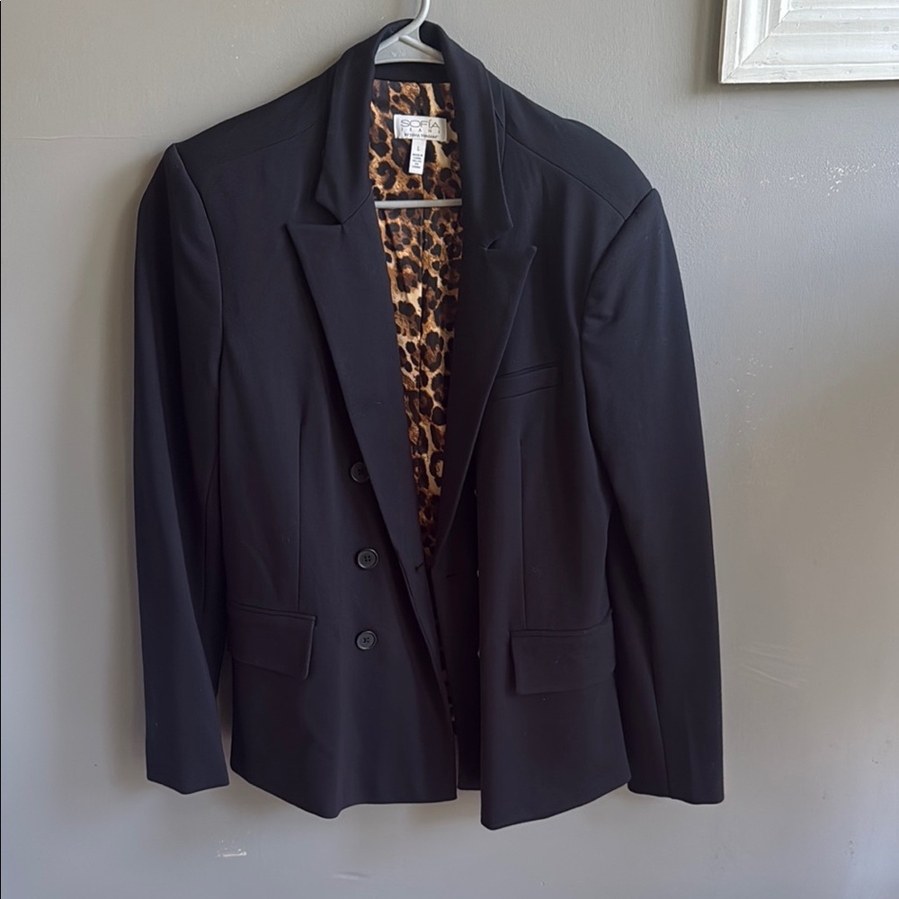 Express Black Blazer with Leopard Lining